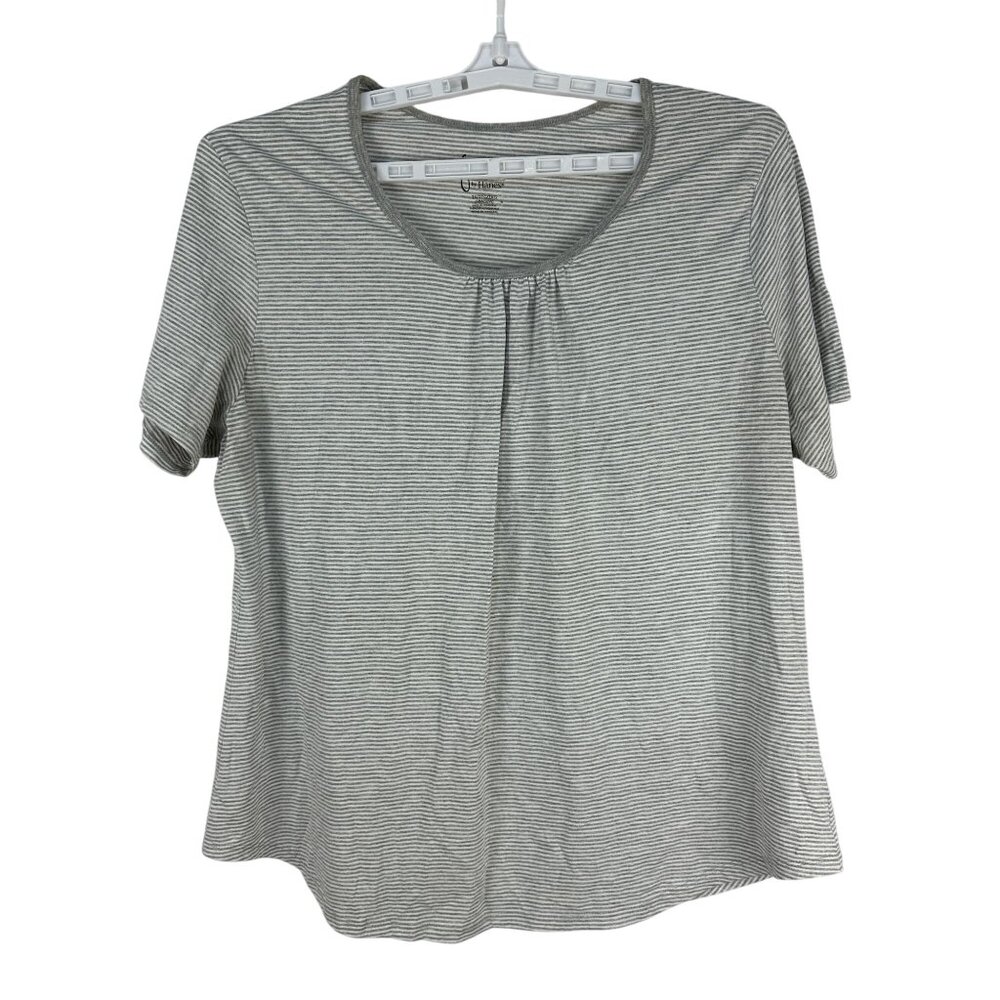 Just My Size By Hanes Womens 2X Gray Short Sleeve Striped Knit Top Scoop Neck